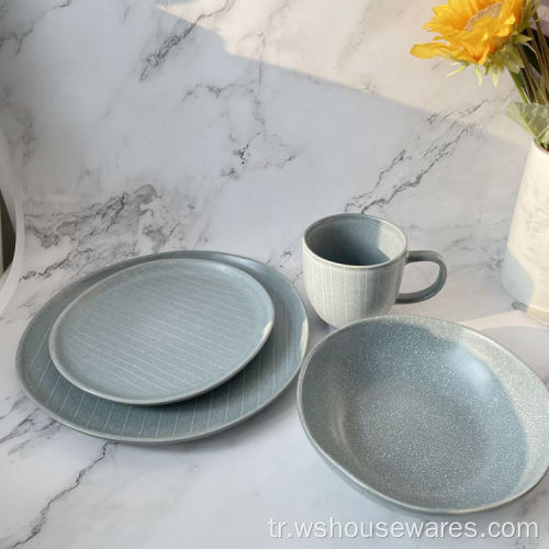 Stoneware Seramik Yuvarlak Plaka Dinnerli Reaktif Sırlı